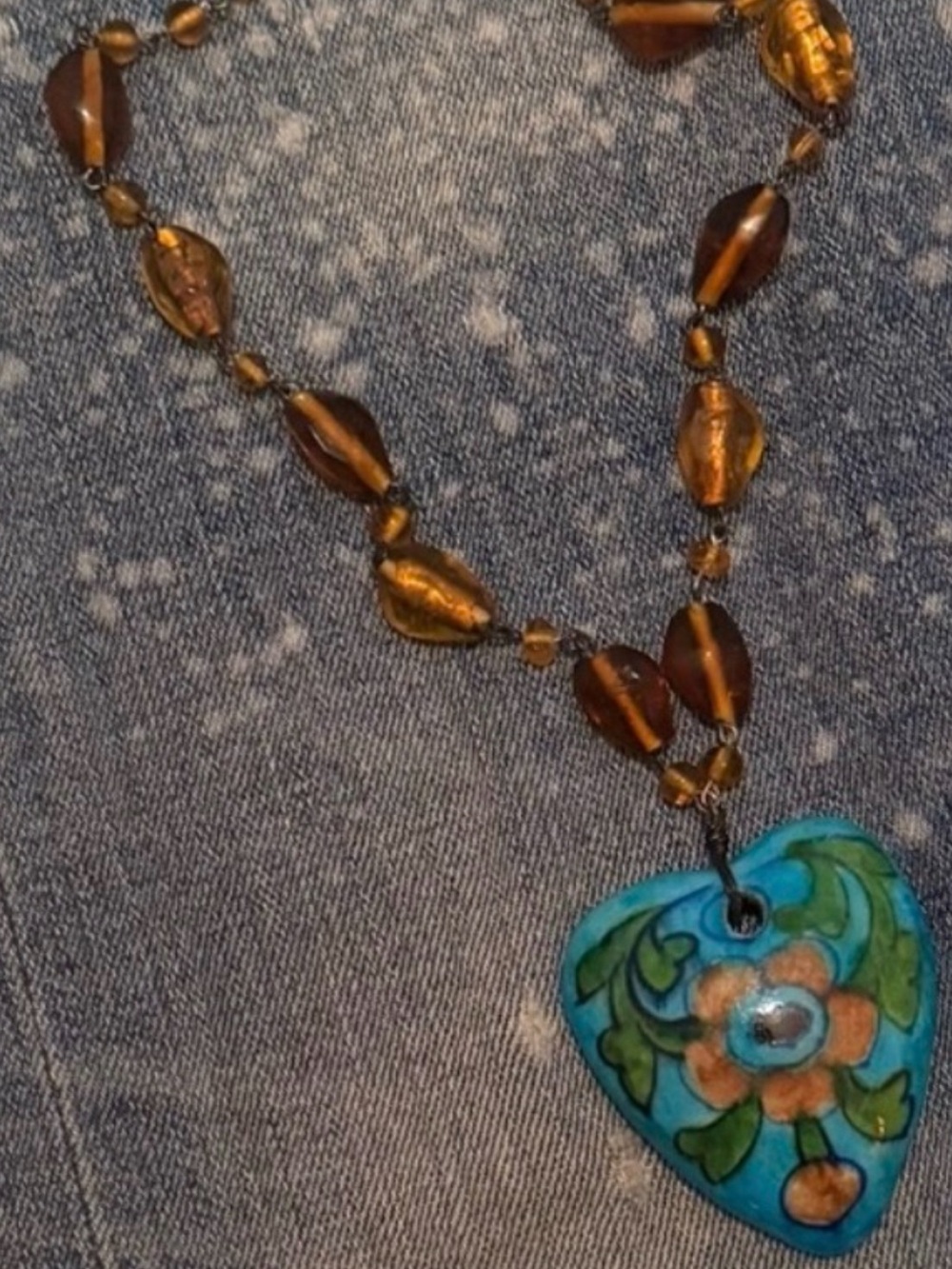 Handcrafted Floral Pendant Necklace - Blue and Brown